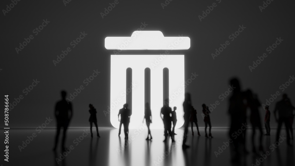 Poster 3d rendering people in front of symbol of trash alt on background