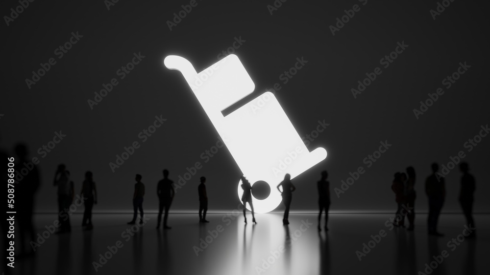 Poster 3d rendering people in front of symbol of trolley on background