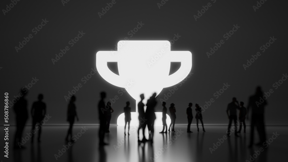 Poster 3d rendering people in front of symbol of trophy on background