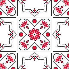 Seamless vector pattern with  retro kitchen wall tile on white background. Simple vintage home deco wallpaper design. Decorative ornate fashion textile.