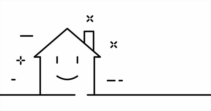 Single line drawing, solid line technique. One line drawing animation of smart home, remote control and artificial intelligence. Technology logo animated. Video 4K
