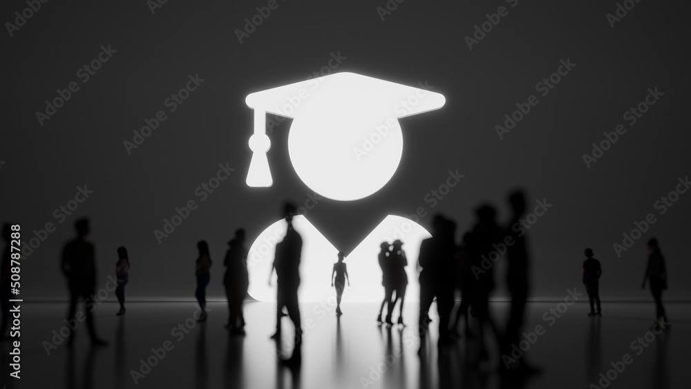 Poster 3d rendering people in front of symbol of user graduate on background