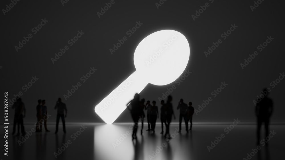 Poster 3d rendering people in front of symbol of utensil spoon on background