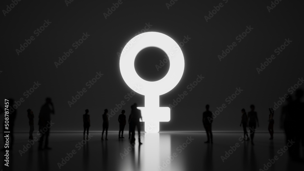 Poster 3d rendering people in front of symbol of venus on background