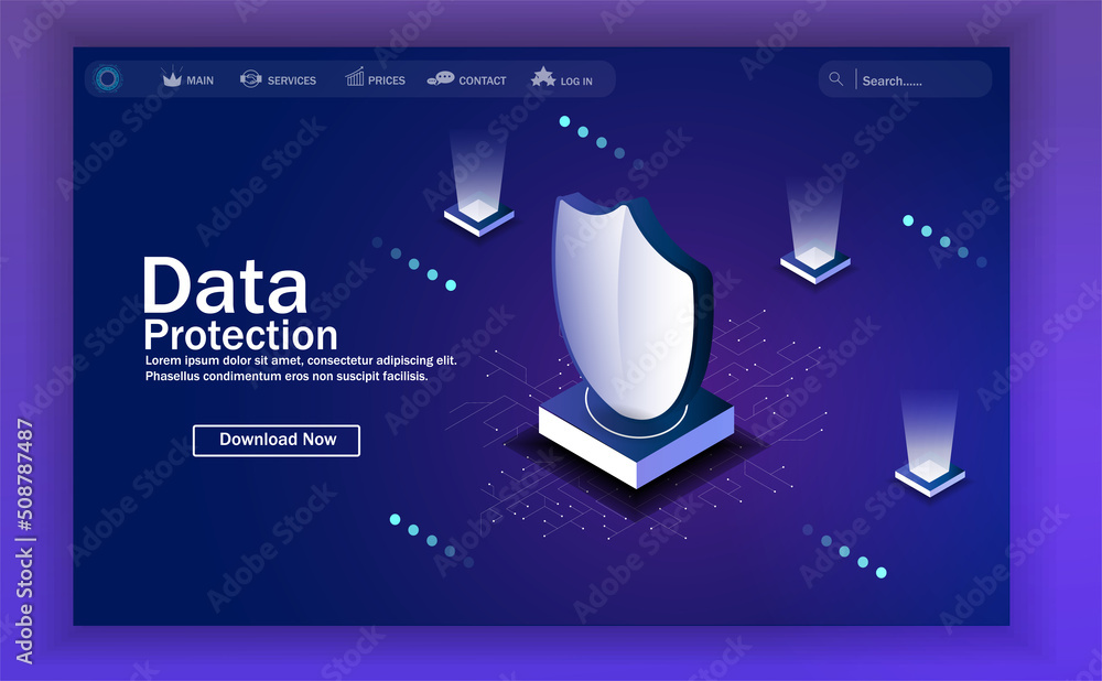 Poster cyber security, data protection, cyberattacks concept on blue background. database security software