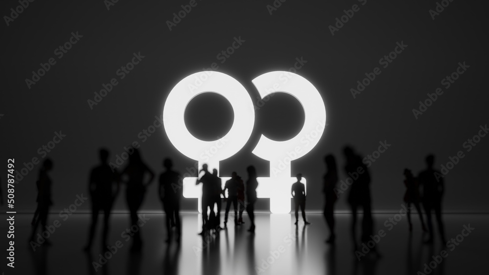 Poster 3d rendering people in front of symbol of venus double on background