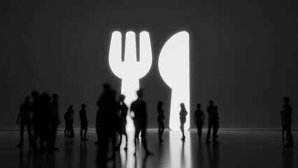 3d rendering people in front of symbol of utensils on background