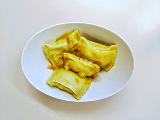 Snack of delicious German dumplings on the table