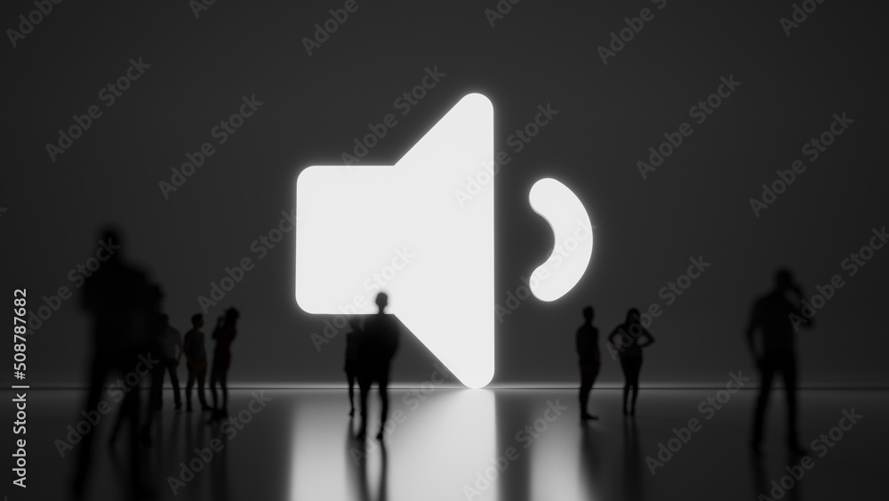 Poster 3d rendering people in front of symbol of volume down on background