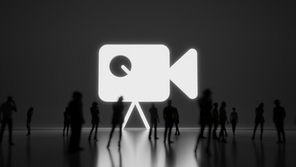 3d rendering people in front of symbol of video camera on background