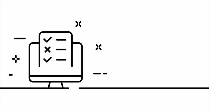 Computer with check list. To do list, work, report, goals for the day, planning, schedule, time table. Business concept. One line drawing animation. Motion design. Animated technology logo. Video 4K