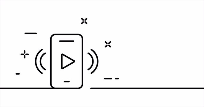 Watch video on the phone. Movie, film, home theater, series, play, player, button, pause. Entertainment concept. One line drawing animation. Motion design. Animated technology logo. Video 4K