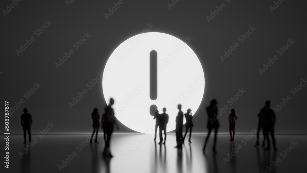 Poster 3d rendering people in front of symbol of warning on background