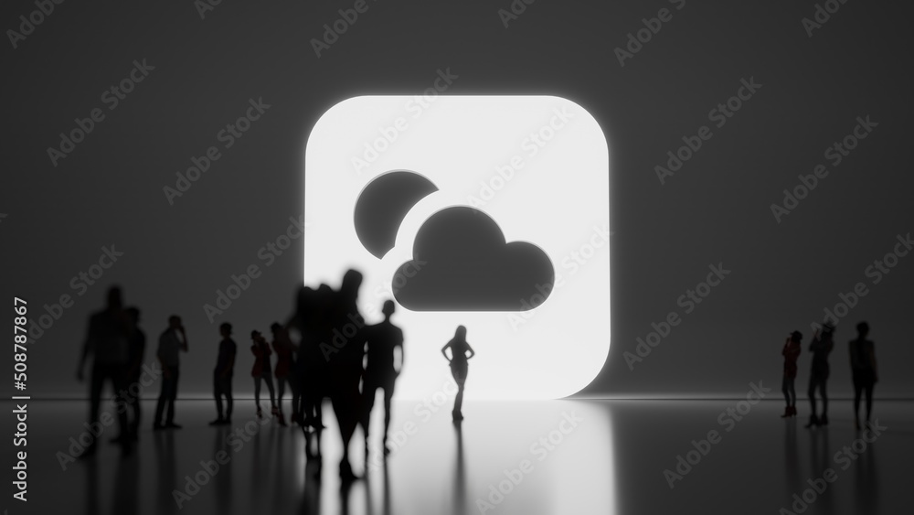 Poster 3d rendering people in front of symbol of weather on background