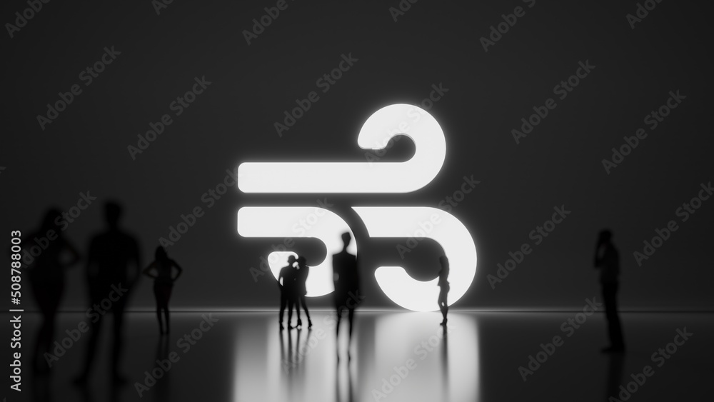 Poster 3d rendering people in front of symbol of wind on background