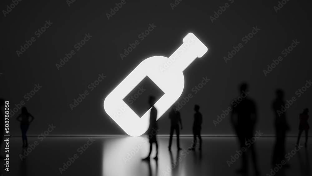 Poster 3d rendering people in front of symbol of wine bottle on background