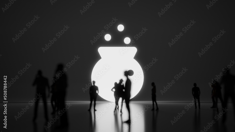 Poster 3d rendering people in front of symbol of alchemy pot on background