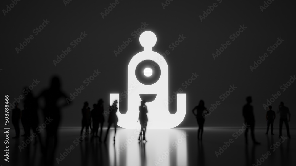 Poster 3d rendering people in front of symbol of alien on background