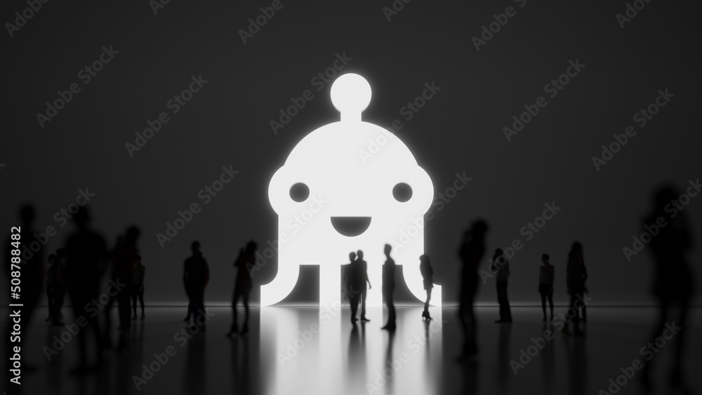 Poster 3d rendering people in front of symbol of alien on background