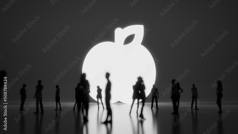Poster 3d rendering people in front of symbol of apple on background