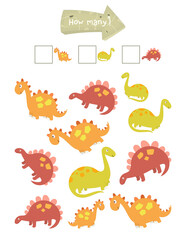 Dinosaur Activities for Kids. How Many. Count the Number of Dinosaurs. Vector illustration.