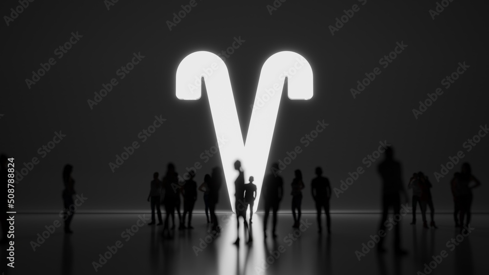 Poster 3d rendering people in front of symbol of aries zodiac on background