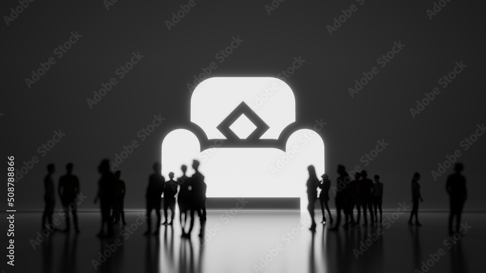 Poster 3d rendering people in front of symbol of armchair on background
