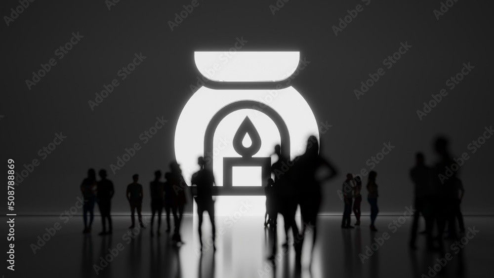 Poster 3d rendering people in front of symbol of aromatherapy on background