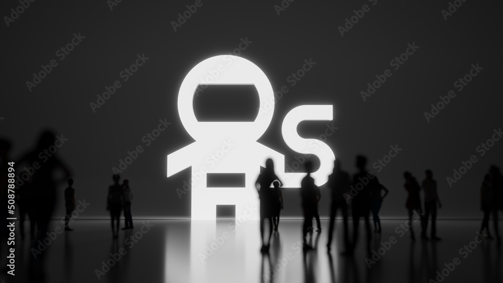 Poster 3d rendering people in front of symbol of astronaut on background