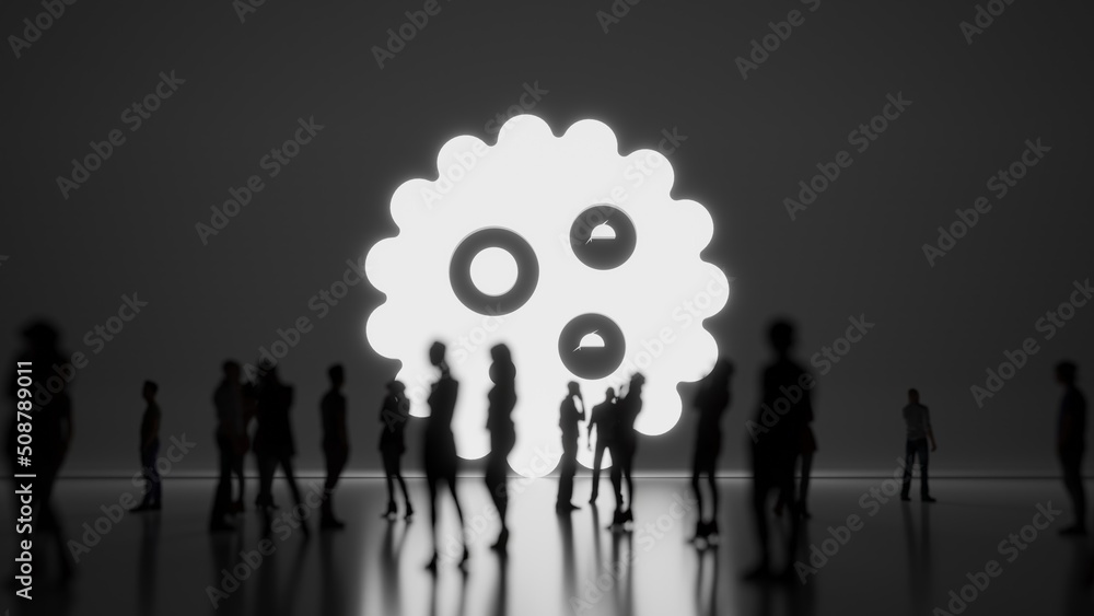 Poster 3d rendering people in front of symbol of bacterium on background