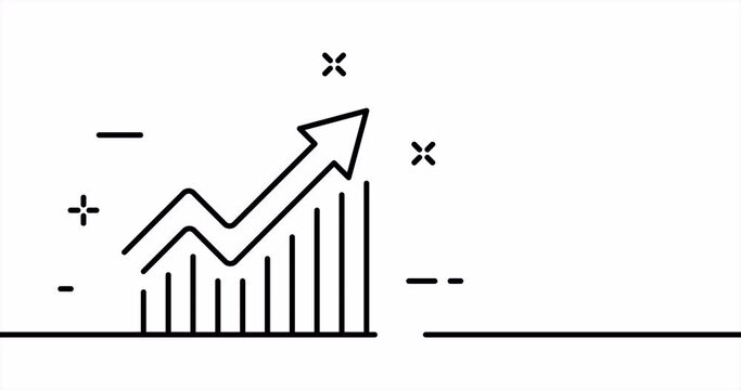 Statistics. Bar chart with arrow. Statistical data. Working report. Business concept. One line drawing animation. Motion design. Animated technology logo. Video 4K.