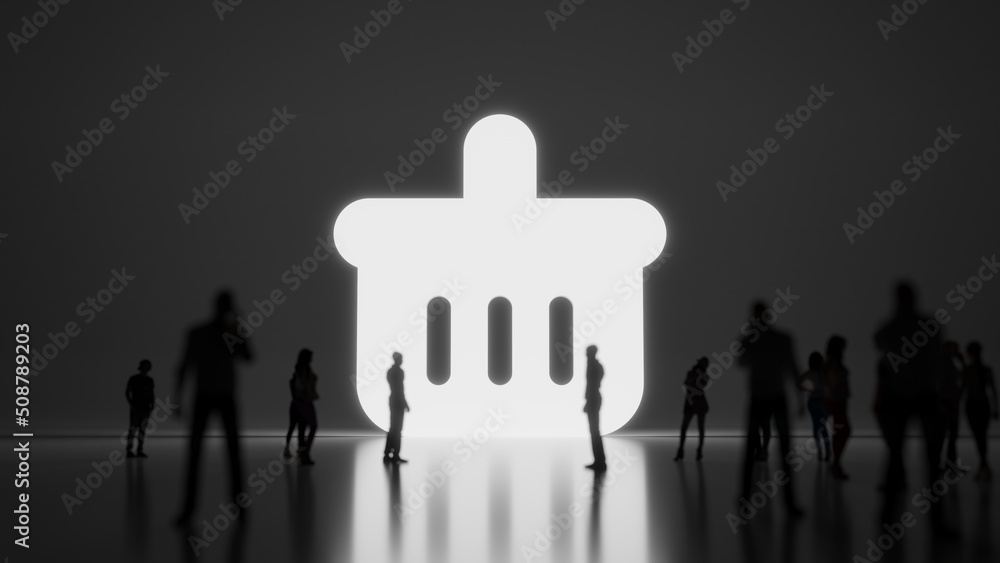 Poster 3d rendering people in front of symbol of basket on background