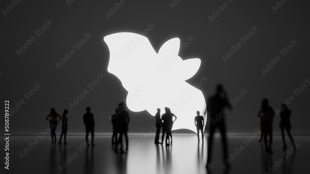 Poster 3d rendering people in front of symbol of bat on background