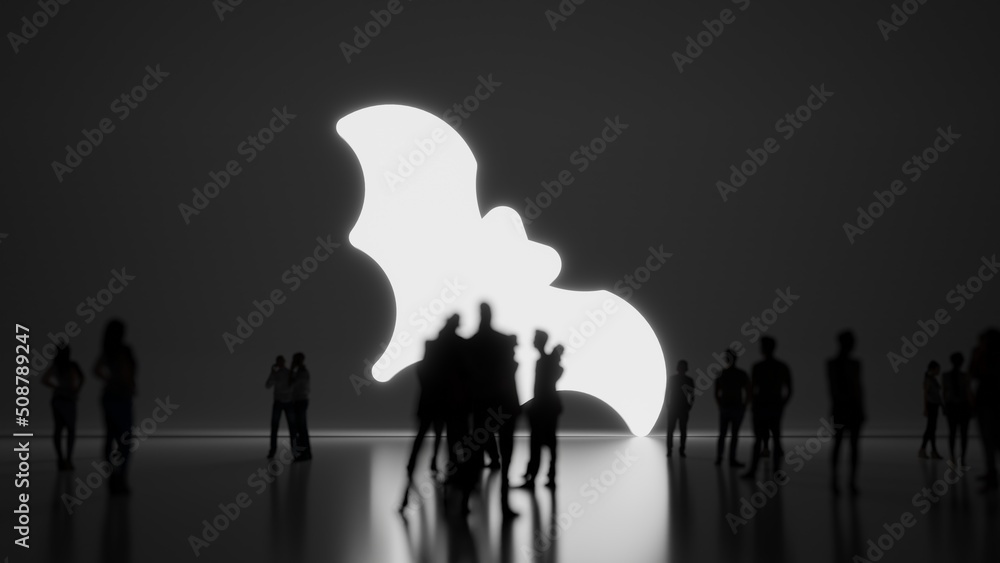Poster 3d rendering people in front of symbol of bat on background