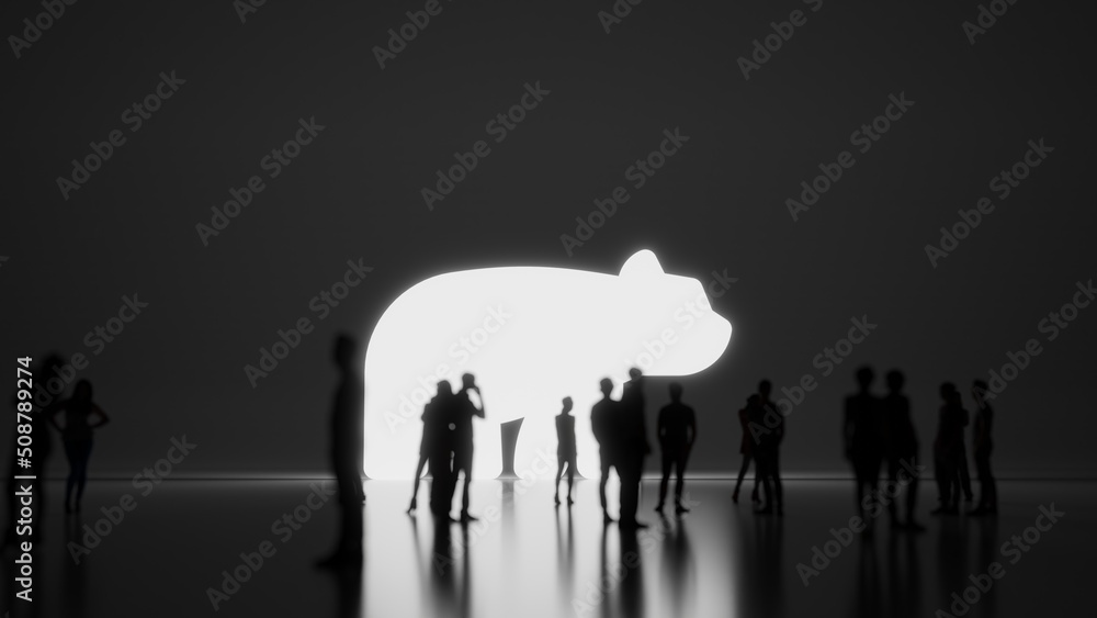 Poster 3d rendering people in front of symbol of bear on background