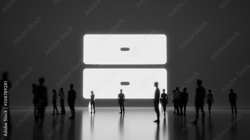 Poster 3d rendering people in front of symbol of bedside table on background