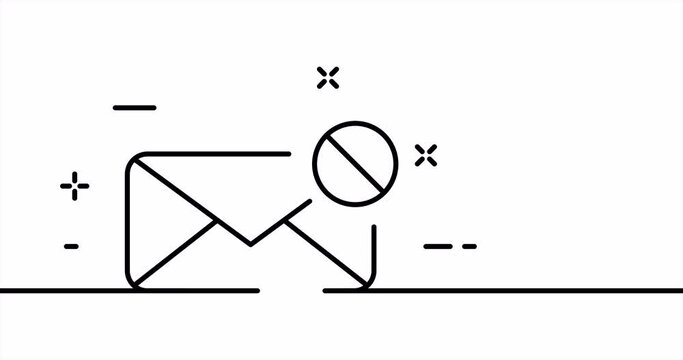 Envelope with ban sign. Forbidden, rejected, delete. remove. Communication, letter, message, email. Business concept. One line drawing animation. Motion design. Animated technology logo. Video 4K