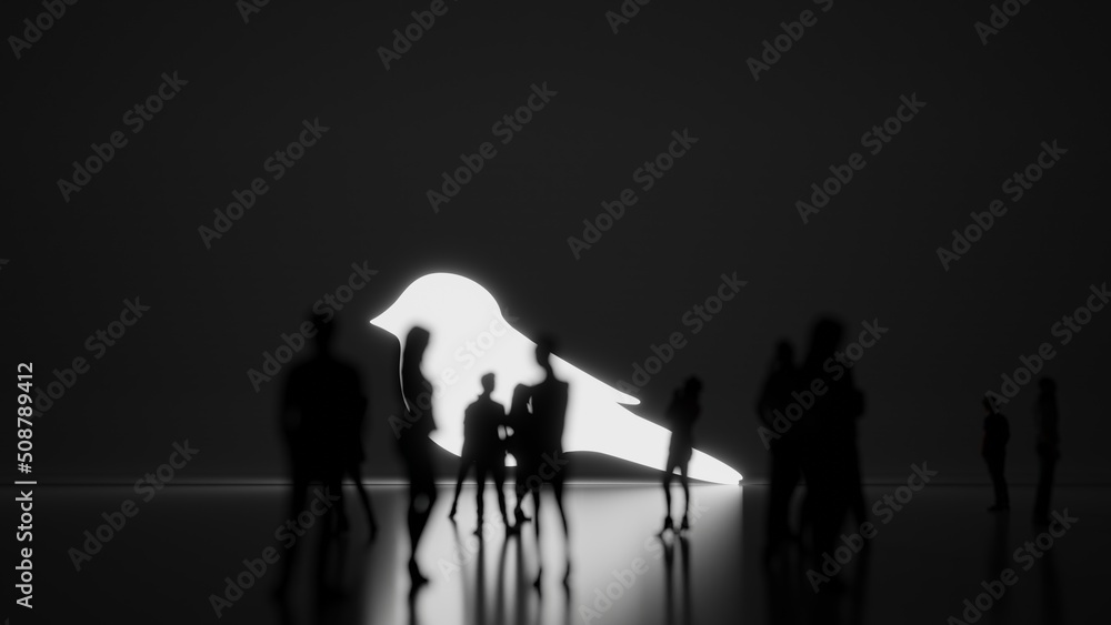 Poster 3d rendering people in front of symbol of bird on background