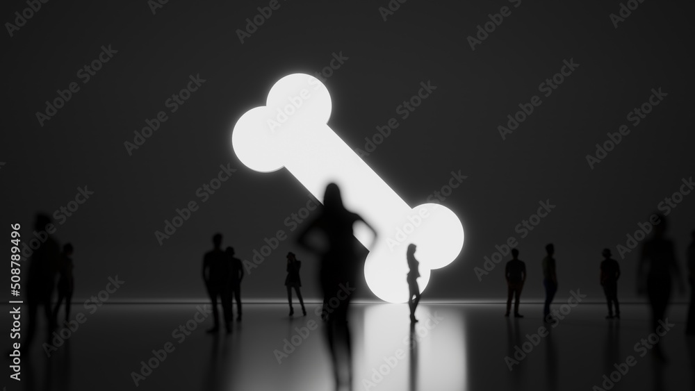 Poster 3d rendering people in front of symbol of bone on background