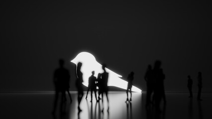 3d rendering people in front of symbol of bird on background