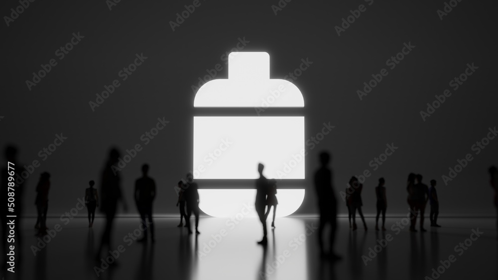Poster 3d rendering people in front of symbol of bottle on background