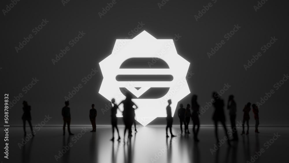 Poster 3d rendering people in front of symbol of burger on background
