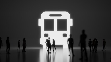 3d rendering people in front of symbol of bus front view on background