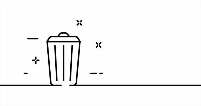 Trash can. Garbage, waste, recycle, throw away, clean environment. Ecology concept. One line drawing animation. Motion design. Animated technology logo. Video 4K
