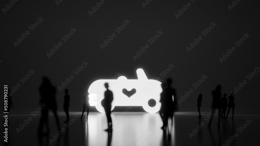 Poster 3d rendering people in front of symbol of car on background