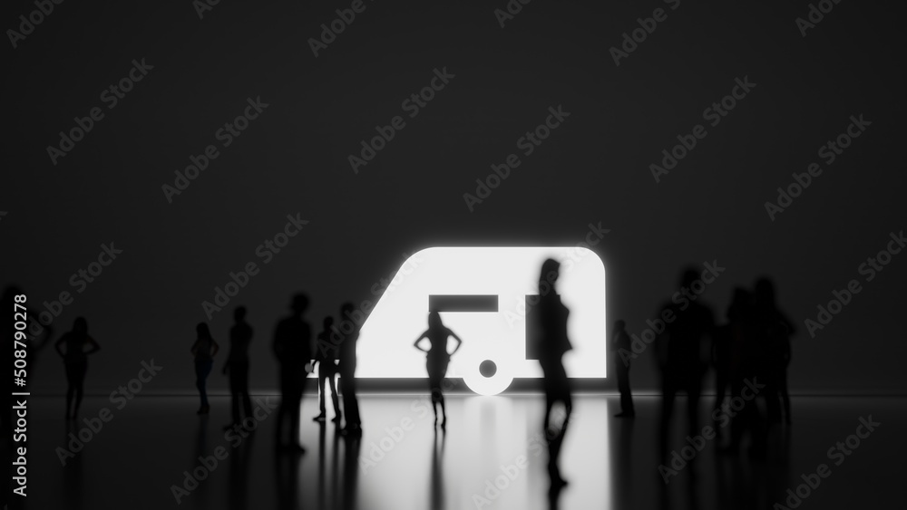 Aufkleber 3d rendering people in front of symbol of caravan on background