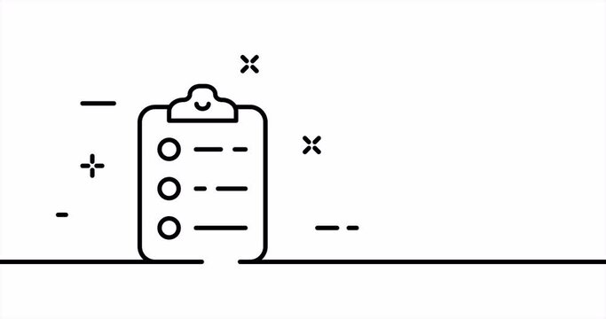 Clipboard with prescription. To do list, checklist, advice, treatment, patient, illness, disease. Healthcare concept. One line drawing animation. Motion design. Animated technology logo. Video 4K