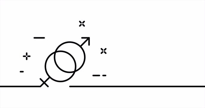 Male and female signs. Mirror of Venus, shield and spear of Mars, man, woman. Society concept. One line drawing animation. Motion design. Animated technology logo. Video 4K