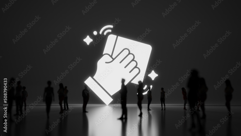Poster 3d rendering people in front of symbol of cleaning on background