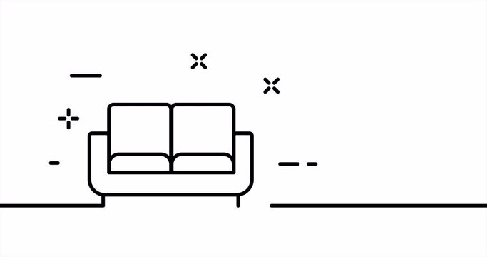Sofa. Couch, soft, have a rest, lie down, sit, cushioned, comfortable. Furniture concept. One line drawing animation. Motion design. Animated technology logo. Video 4K